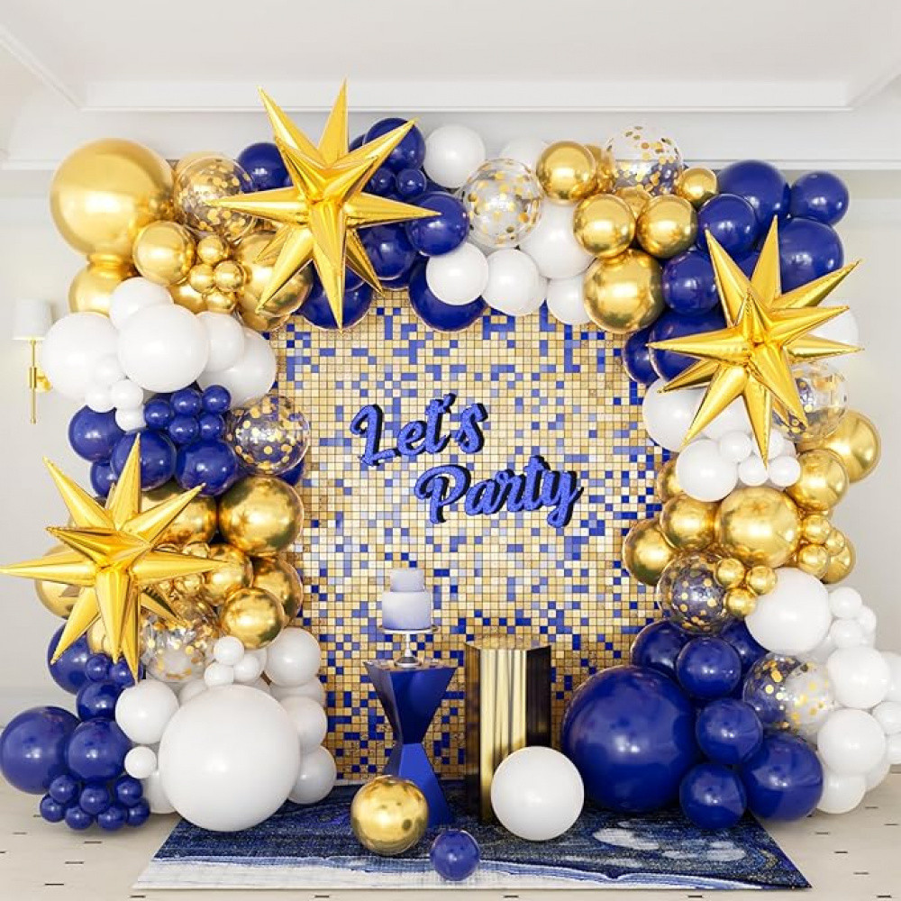 130pcs Navy Blue Gold Balloon Arch Garland Set With Exploding Star ...