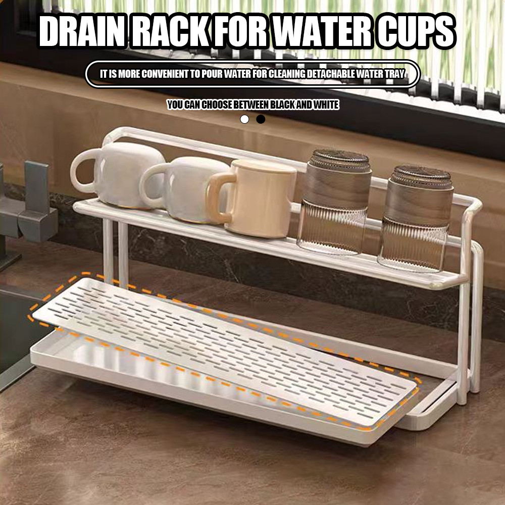 Countertop Layered Cupware Storage Rack Double Drain Tray Cup Holder ...