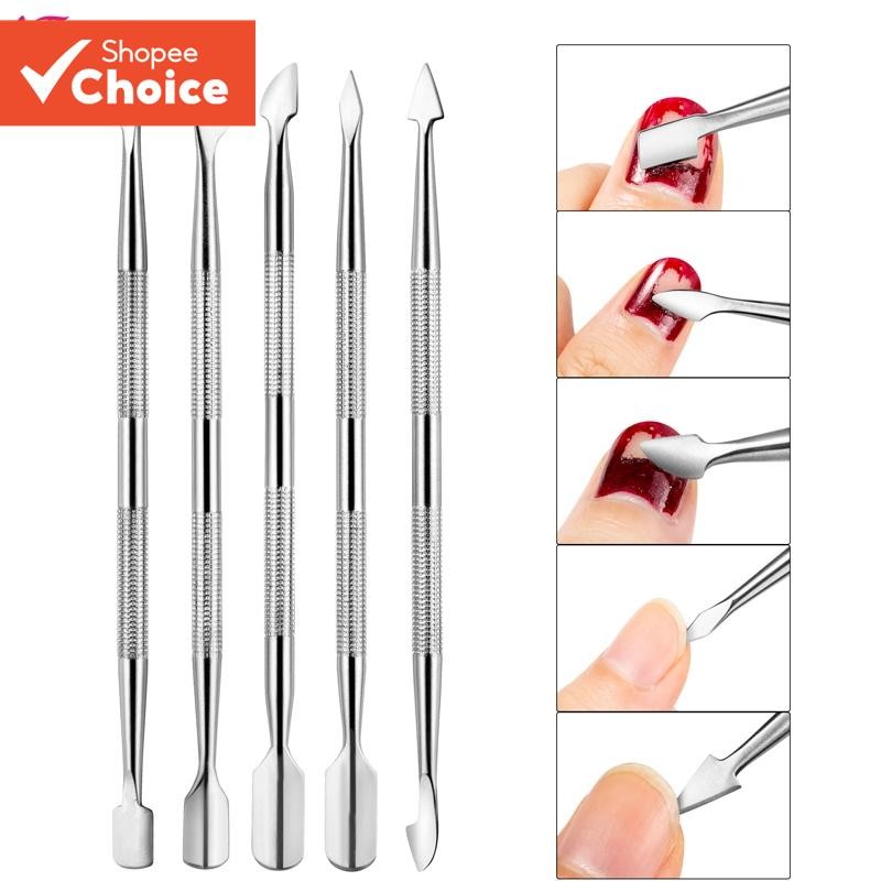 Stainless Steel Cuticle Pusher Remover Spoon Trimmer Metal Double Sided ...