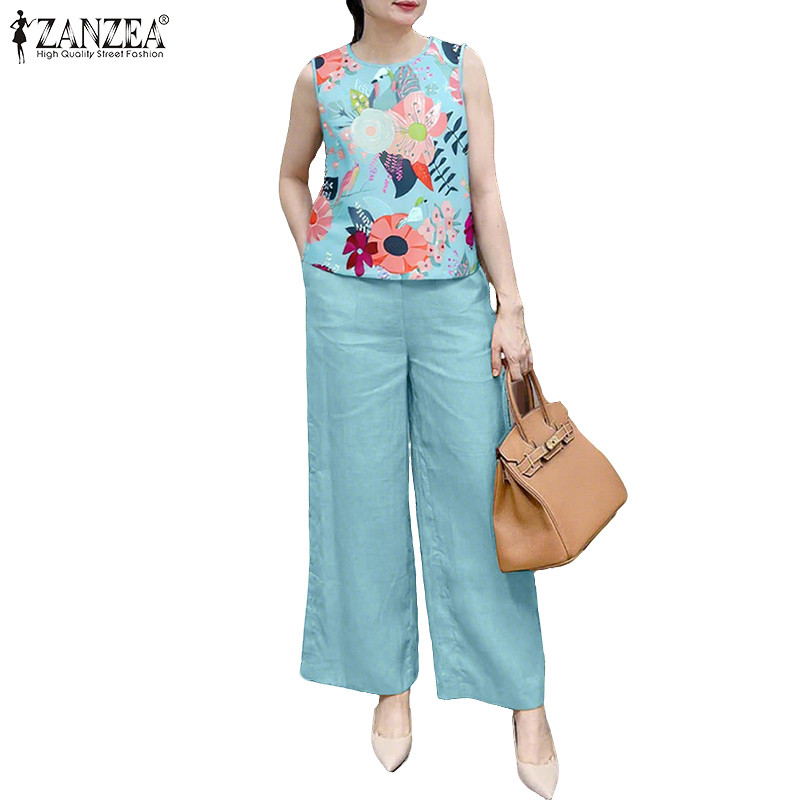 Purple Floral Print 2pcs Set Gorgeous Botanical Print Summer Sexy Set HOT NEW Style New Womens Set Includes An Elegant Camisole Includes A Wide Cut Wide Leg Trousers Soft Lightweight Material for Summer Fresh Looks main image 0