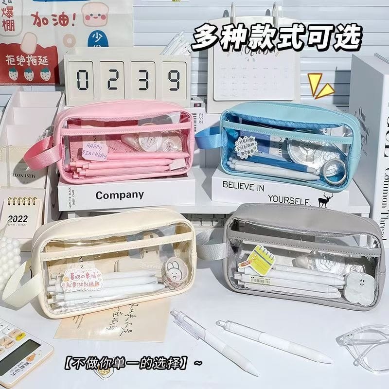 Bekas Pensel Lutsinar✏️Transparent Pencil Case Big Capacity Waterproof  Korean Student Stationery