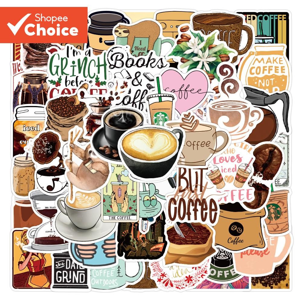 50 Sheets Coffee Coffee Graffiti Stickers Waterproof Luggage Notebook ...