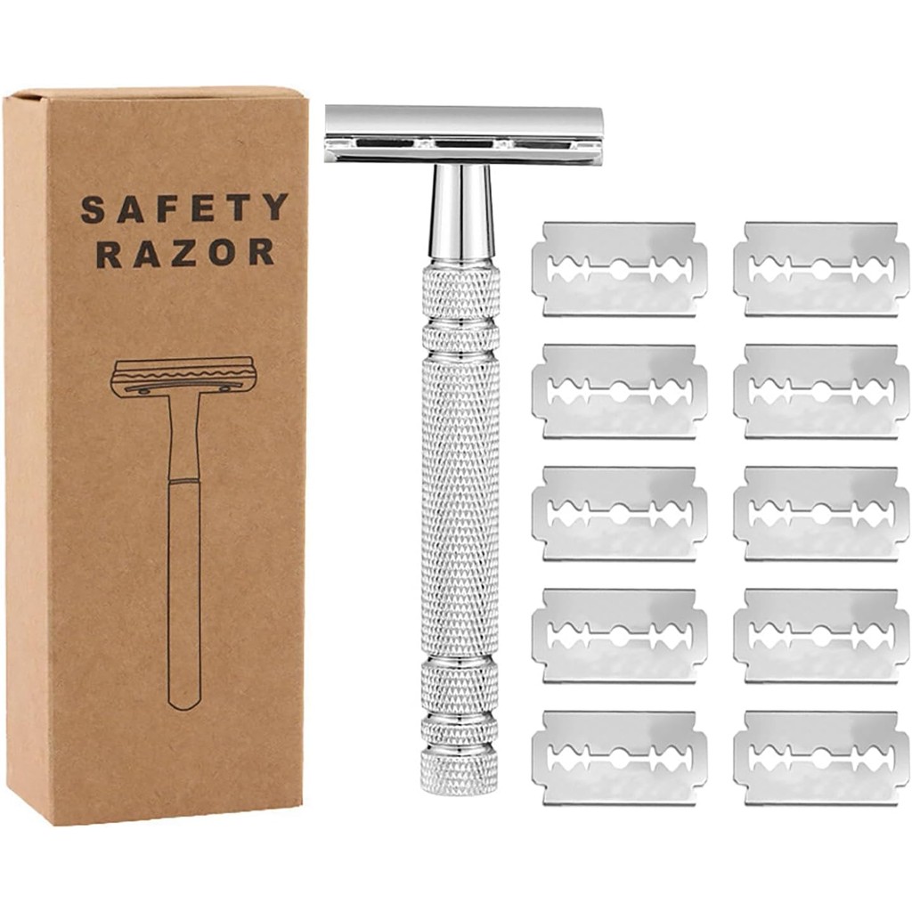Safety Razor with 10 Blades Safety Razor, Traditional Stainless Steel ...