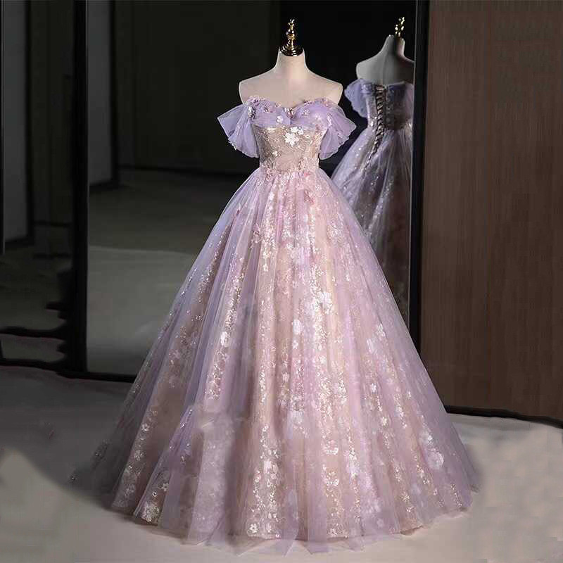 princess style evening dress Pink Princess Style Beaded Chiffon Prom Dress for Party Glitter 90s Re –  EvaFashionDress main image 0