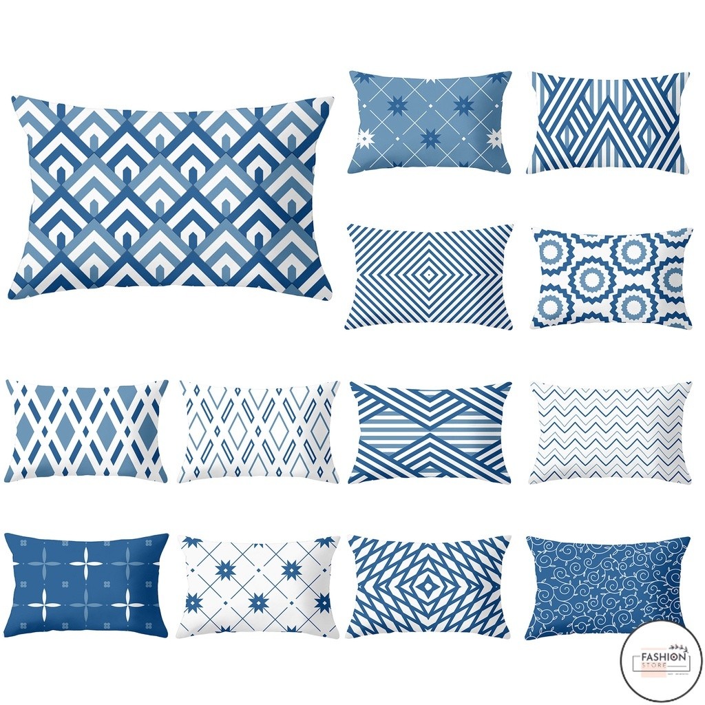LF Blue Geometric Pillowcases cotton 50×30.60×40.Double-side Car sofa ...