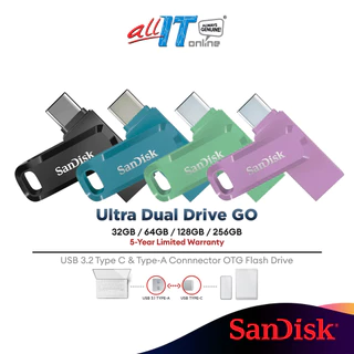 Sandisk Ultra Dual Drive Go USB Type-C OTG - Black/Navagio Bay/Lavendar/Absinthe Green (32GB/64GB/128GB)