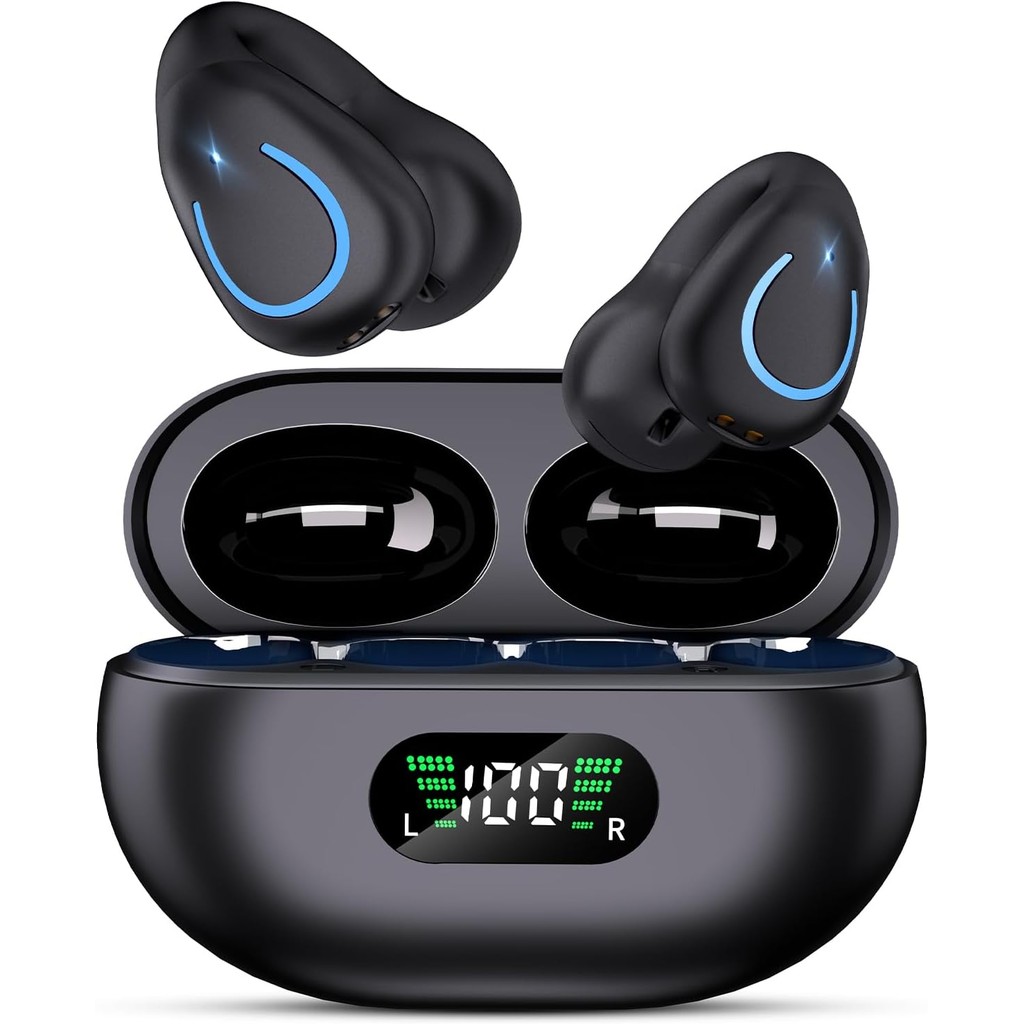 Open Ear Clip On Earbuds Wireless Bluetooth 5.3 Headphones with LED ...