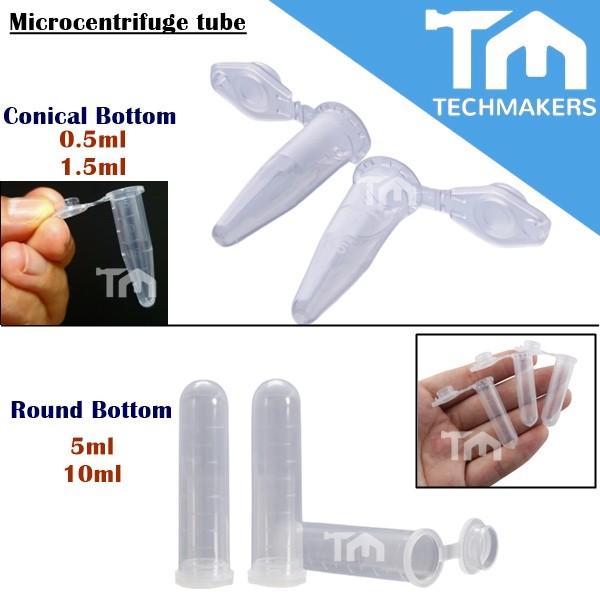 Microcentrifuge Tube 0.5ml,1.5ml Conical Bottom / 5ml,10ml Round Bottom With Snap-Cap Techmakers