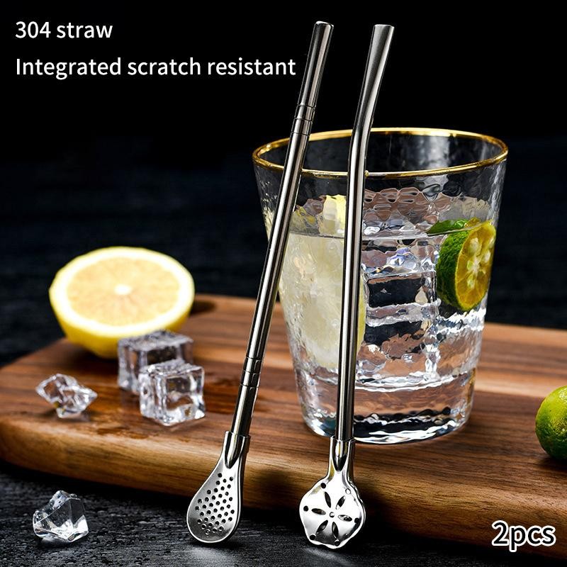 2pcs Detachable Filter Straw Stainless Steel Straw Spoon Tea Filter ...