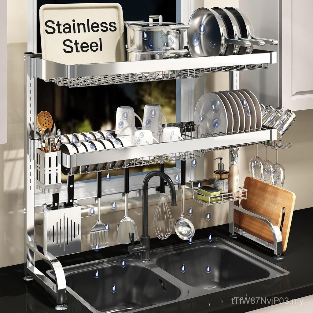 3 Tier Extra Large Stainless Steel Expandable Over The Sink Dish ...