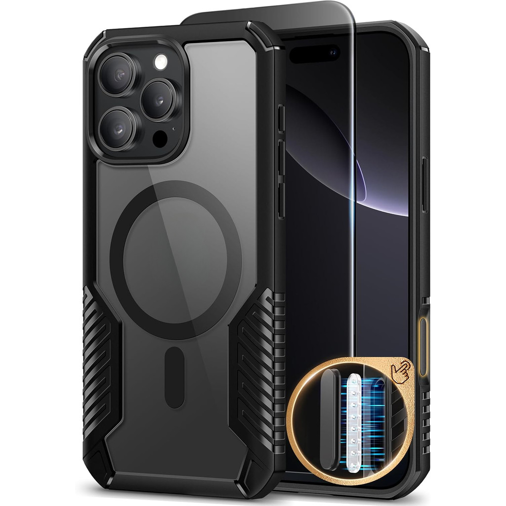 TAURI Magnetica Cover per iPhone 16 Pro con Pulsante di Acquisizione Controllo Fotocamera, Compatibile con MagSafe [Protezione di Grado Militare], Custodia Sottile 6.3 - Oro Scuro