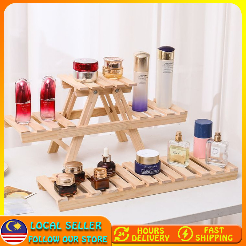 Foldable Shelf Outdoor Desktop Display Shelf Simple Solid Wood Double ...