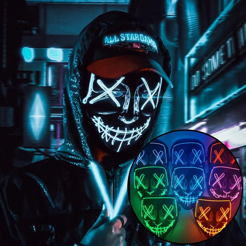 1P Scary Halloween Colplay Light Up Purge Mask Halloween Masquerade ...