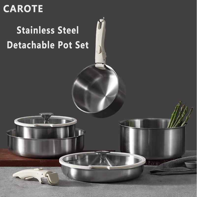 Carote Removable Handle Pot Stainless Steel Pot Kitchenware Wok Stacked ...