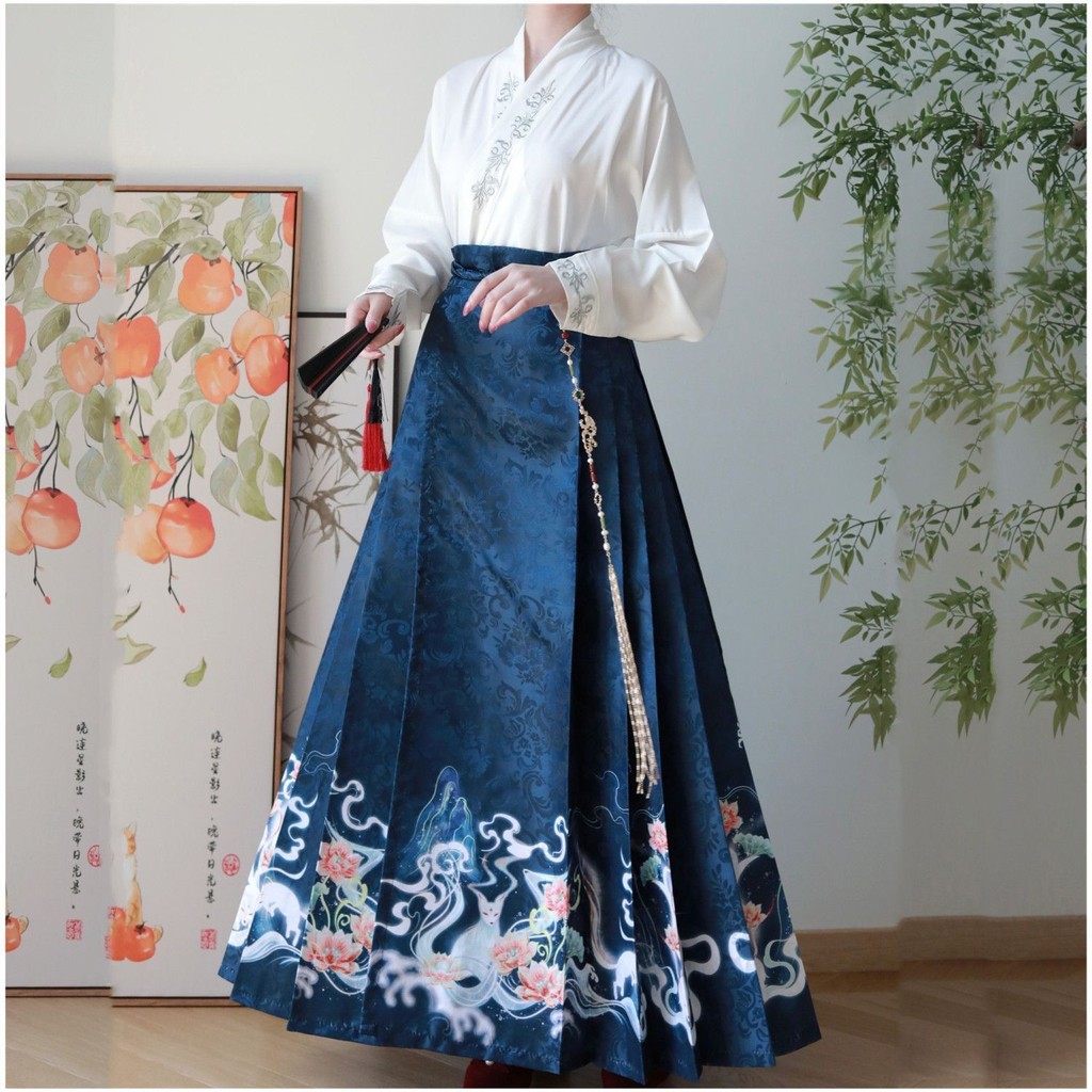 Hanfu 明制汉服女中国风飞机袖马面裙学生日常春秋套装Traditional Chinese Clothing Hanfu Skirt ...