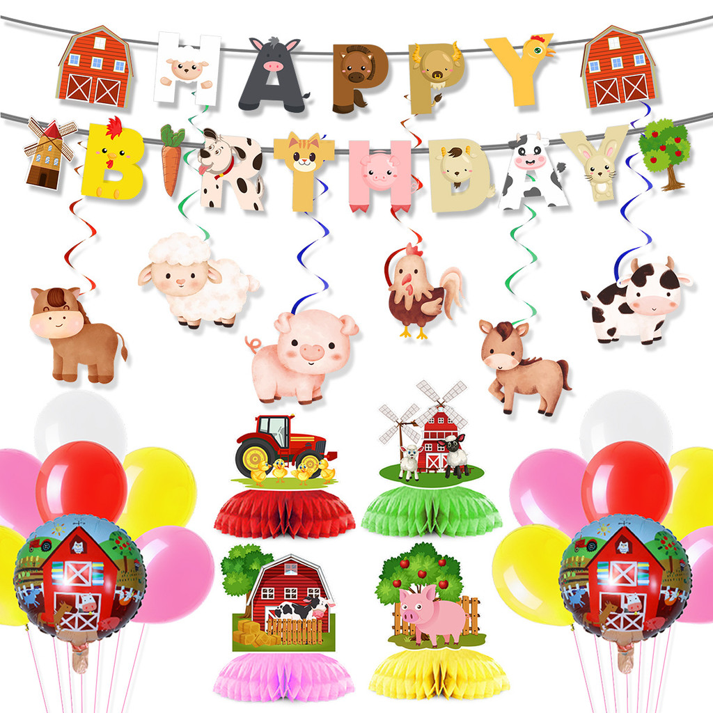 Farm Birthday Banner Decorations Barnyard Farm Animal Party Supplies ...