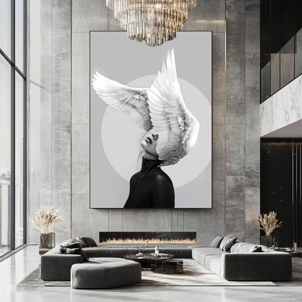 Black and White Angel Art Portrait Painting - Penthouse Villa Decor ... - Painting A Penthouse Room