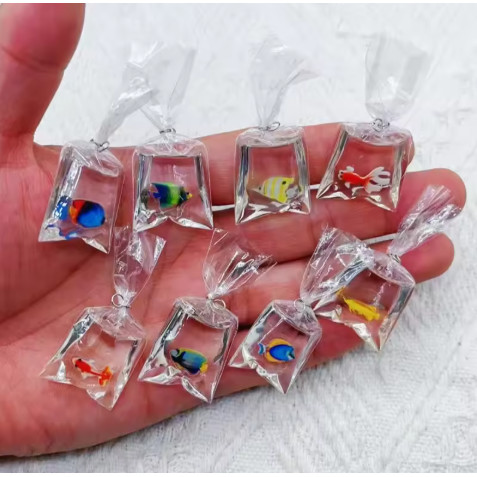 Resin Goldfish Keychain Pendant – 1PC Mini Fish in Water Bag for DIY ...