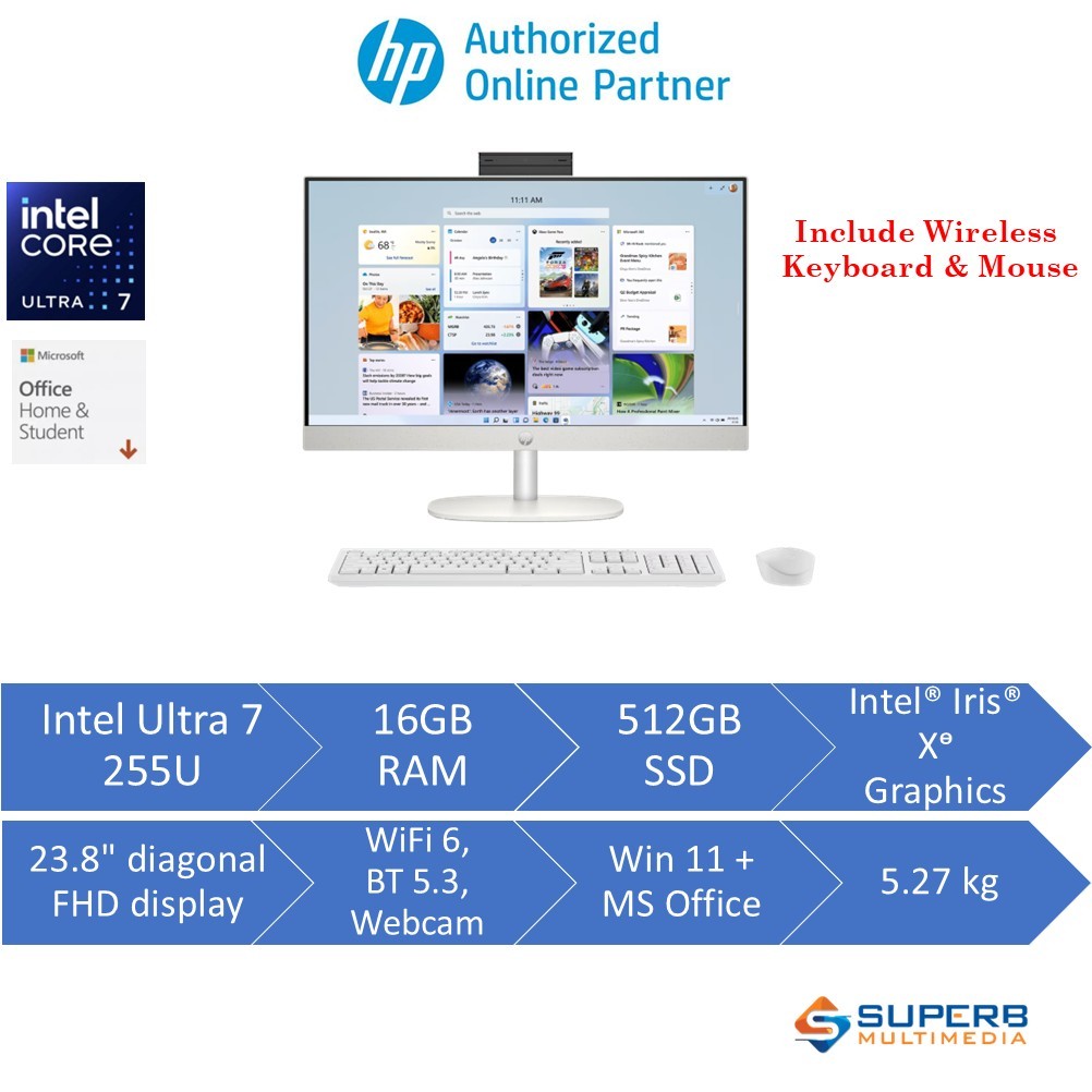 HP 24 inch 24-cr2000d All-in-One Desktop PC (Intel Ultra7/16GB/512GB ...