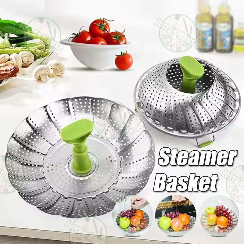 304 Stainless Steel Folding Steamer Food Basket Dumplings Steaming Rack ...