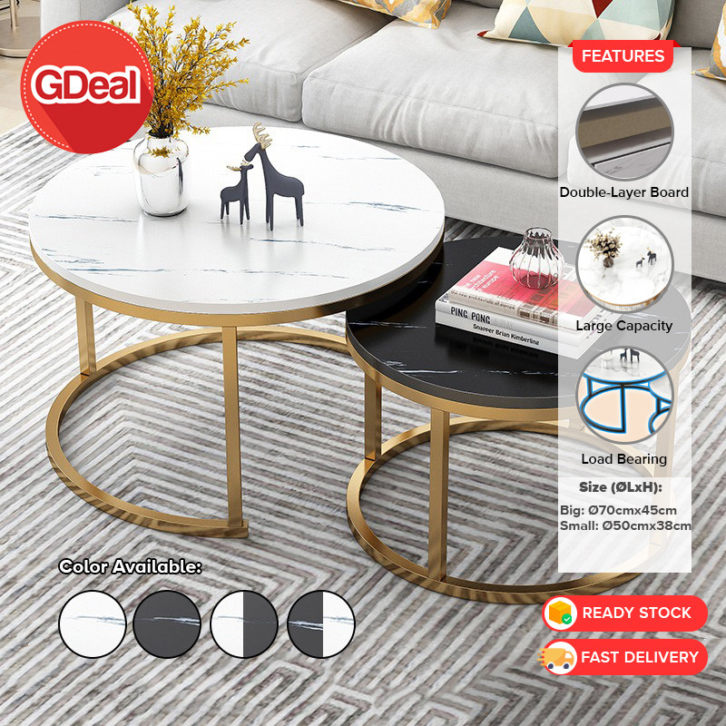 GDeal 2 In 1 Flexible Coffee Round Tables Marble Texture Table Nordic ...