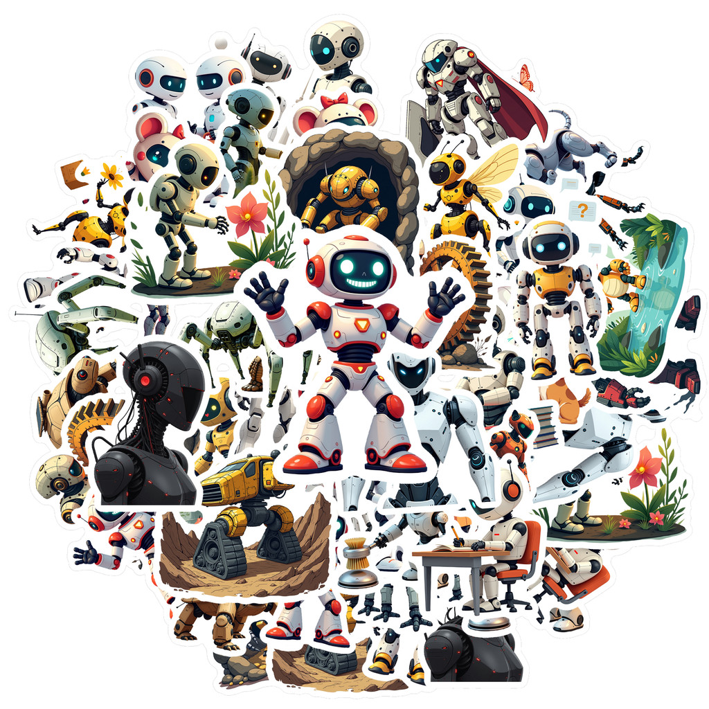 Mechanical Stationery Stickers Robotic Children Stickers Animated Cute ...