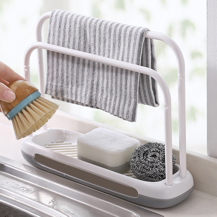 Kitchen Rag Rack Double-Layer Dishwashing Scouring Pad Drain Rack Sink ...