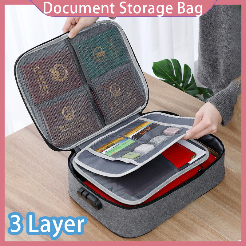 Waterproof 3 Layer Document Storage Bag Password Lock Passport ...