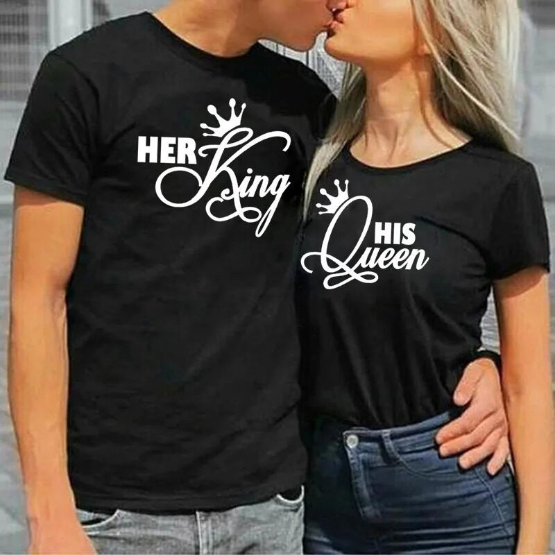 COD Her King His Queen Couples T Shirt Crown Print Couple Tshirt Summer ...