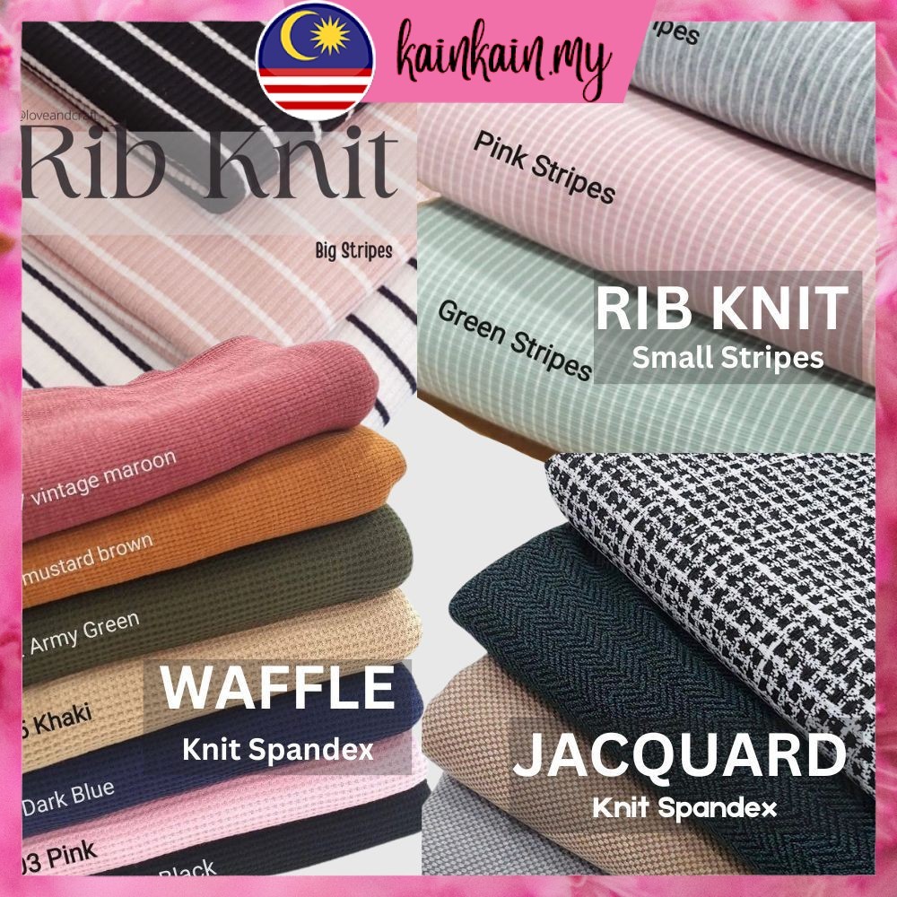🌸 Kain Knit Cotton Fabric Waffle, Rib, Drop Needle, Jalur, Lace, Denim ...