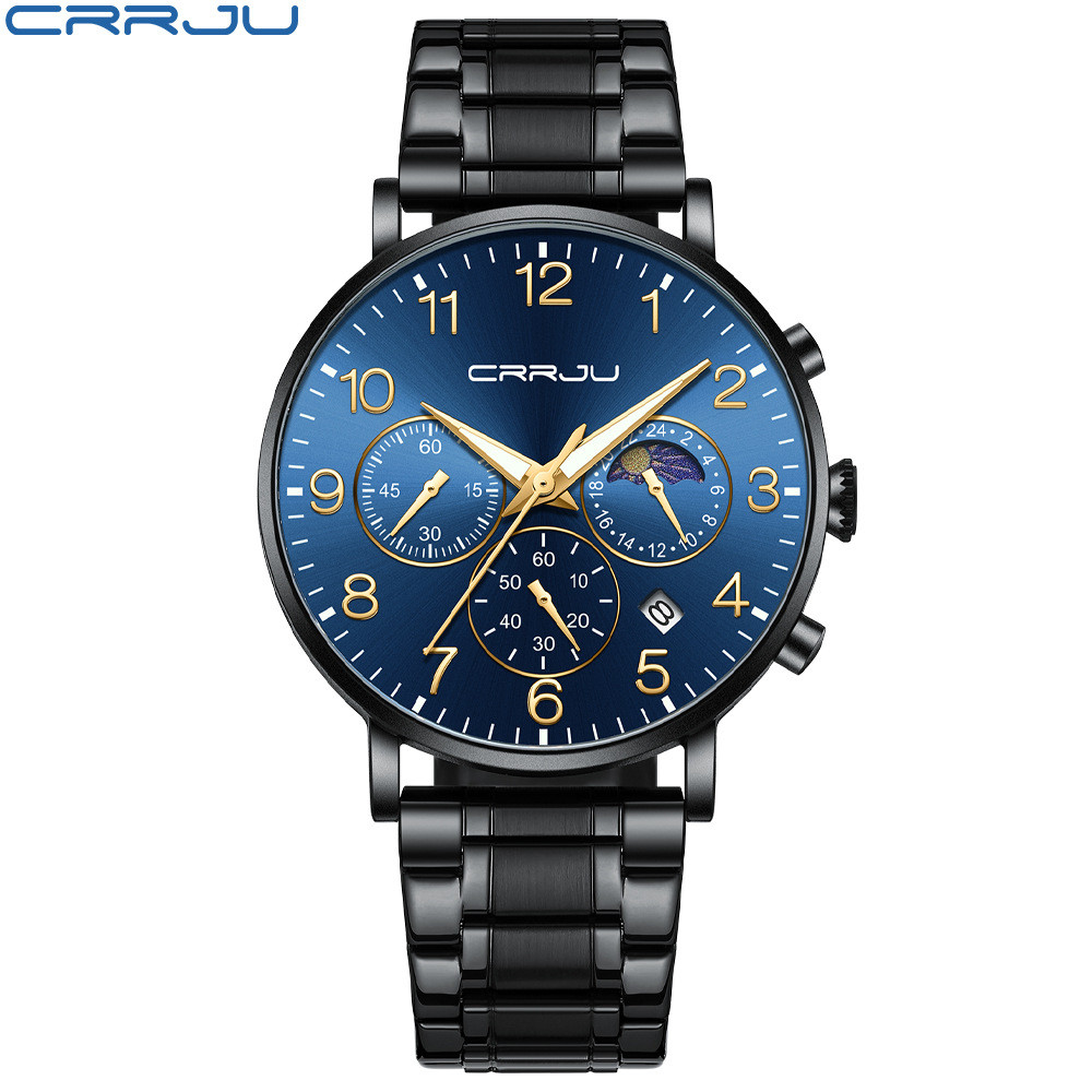 Fashion Round Men's Large Dial Watch Simple Calendar Six-Hand Men's ...