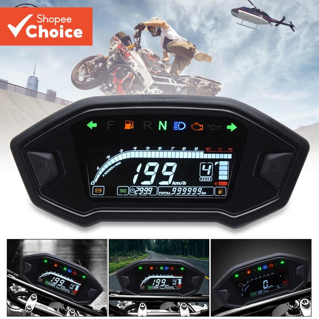 New 12000 RPM Universal Motorcycle LED Adjustable Speedometer Optional ...