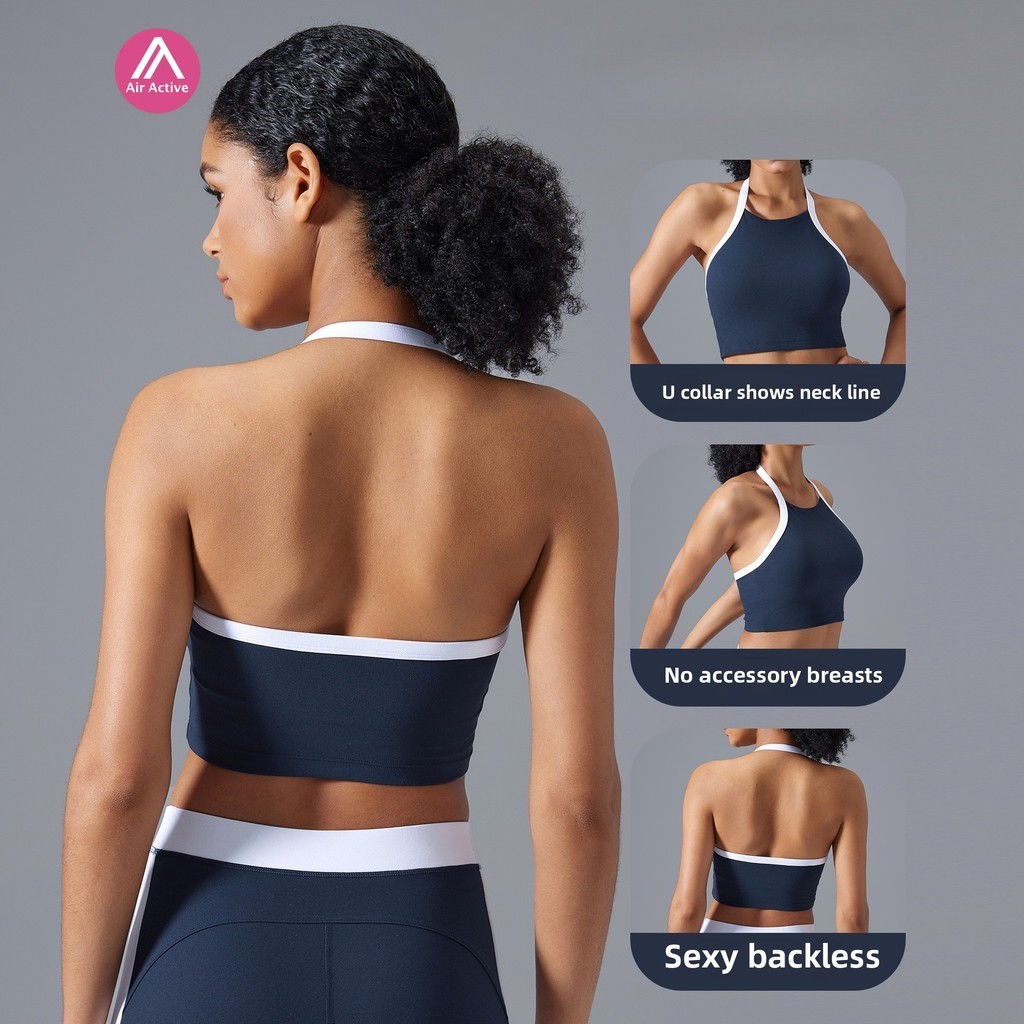 AirActive Leisure Yoga Sports Bra Fixed Pads Halter Neck Contrast Color ...