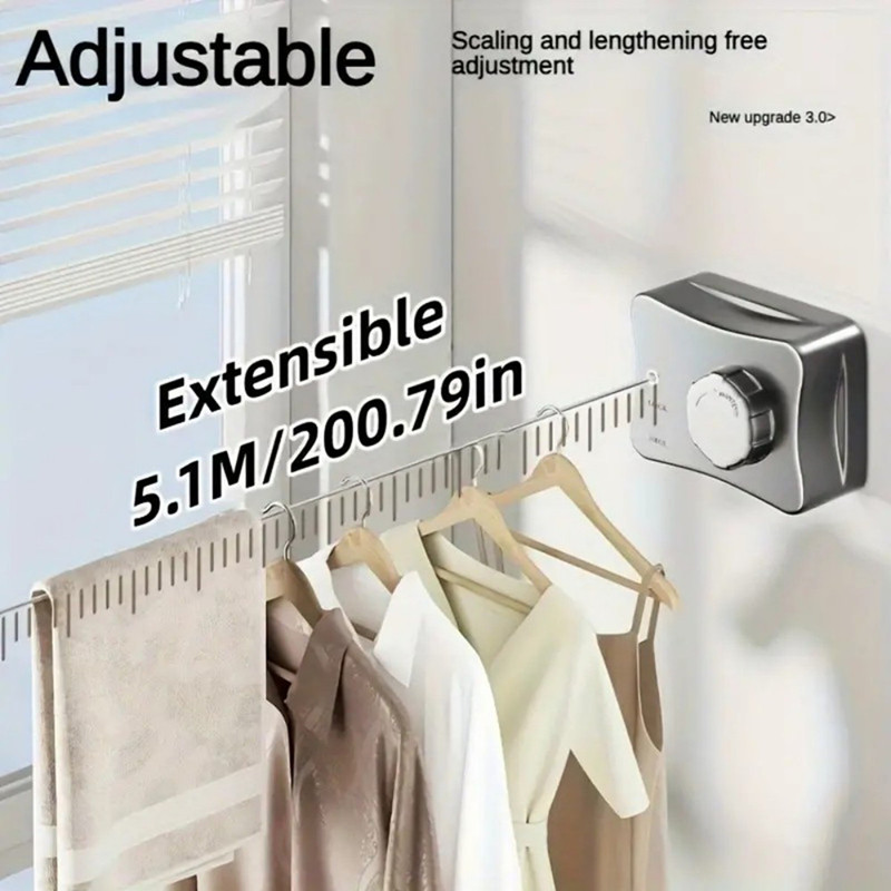 5.1m Retractable Clothes Horse Stainless Steel Cloth Wire Rope Non Slip ...
