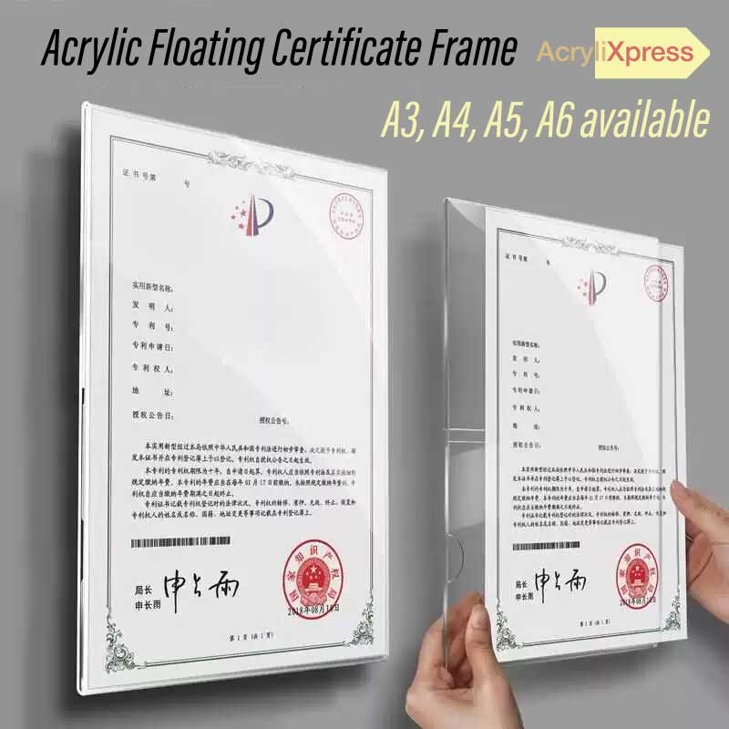 FLOATING Acrylic Wall Mounted Display Sign Holder Picture Frame with ...