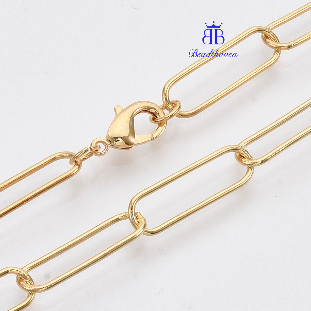 1pc Brass Round Oval Paperclip Chain Necklace Making with Lobster Claw ...