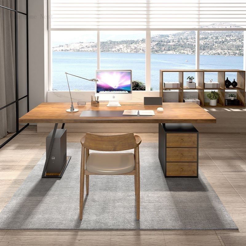 Solid wood computer desk wooden workbench with drawer cabinet boss's ...