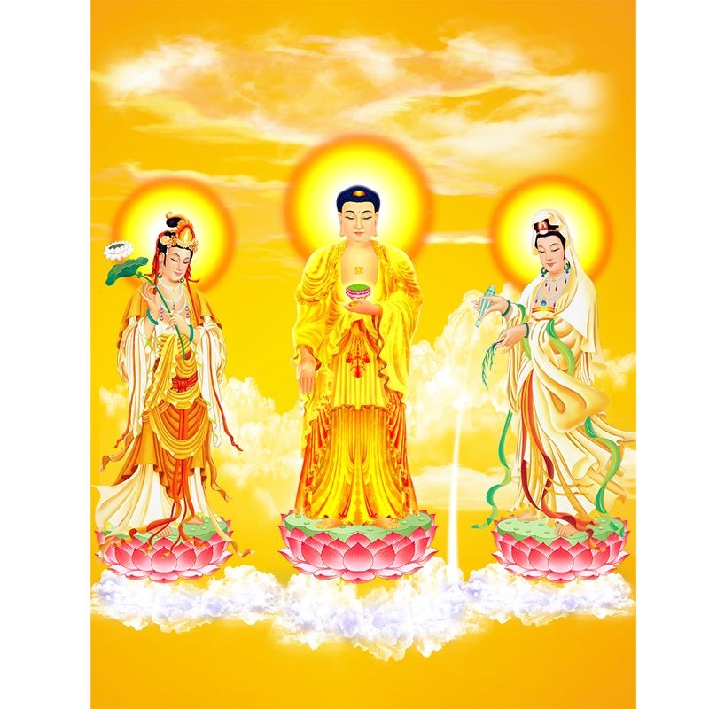 Full screen Three-foot Three-full Buddha picture Saint#全屏三尺三全佛图西方三圣画像卷轴 ...