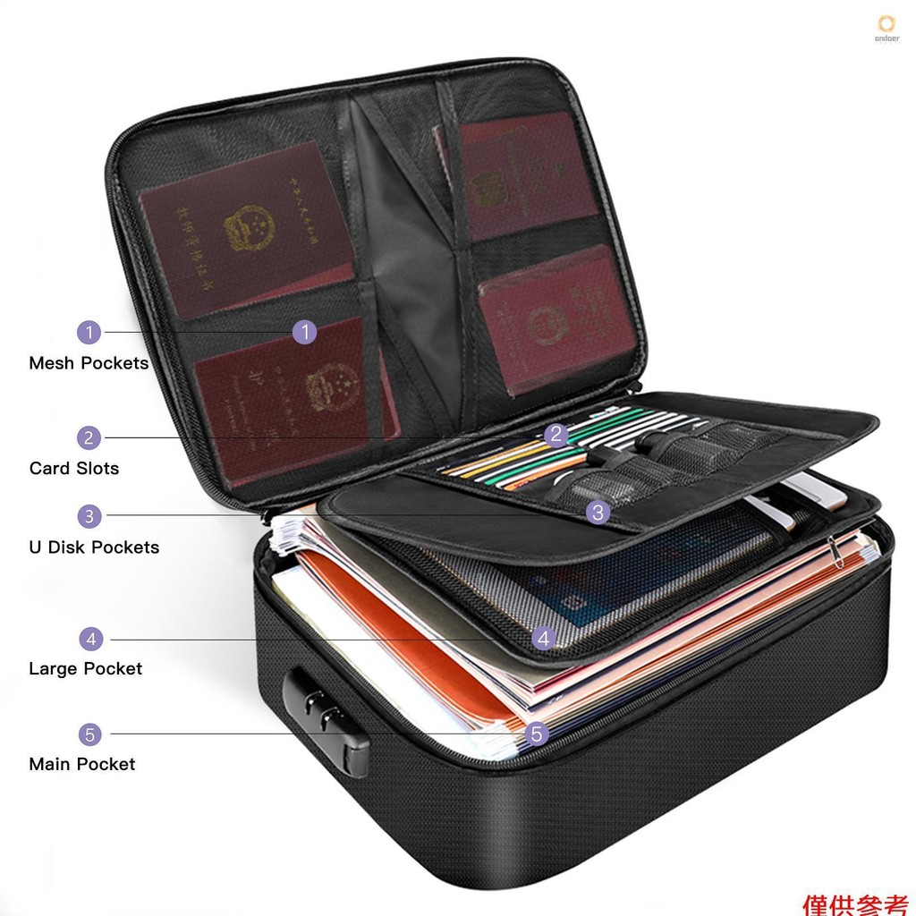 Fireproof Document Bag with Lock Zipper Closure Fire & Water Resistant ...