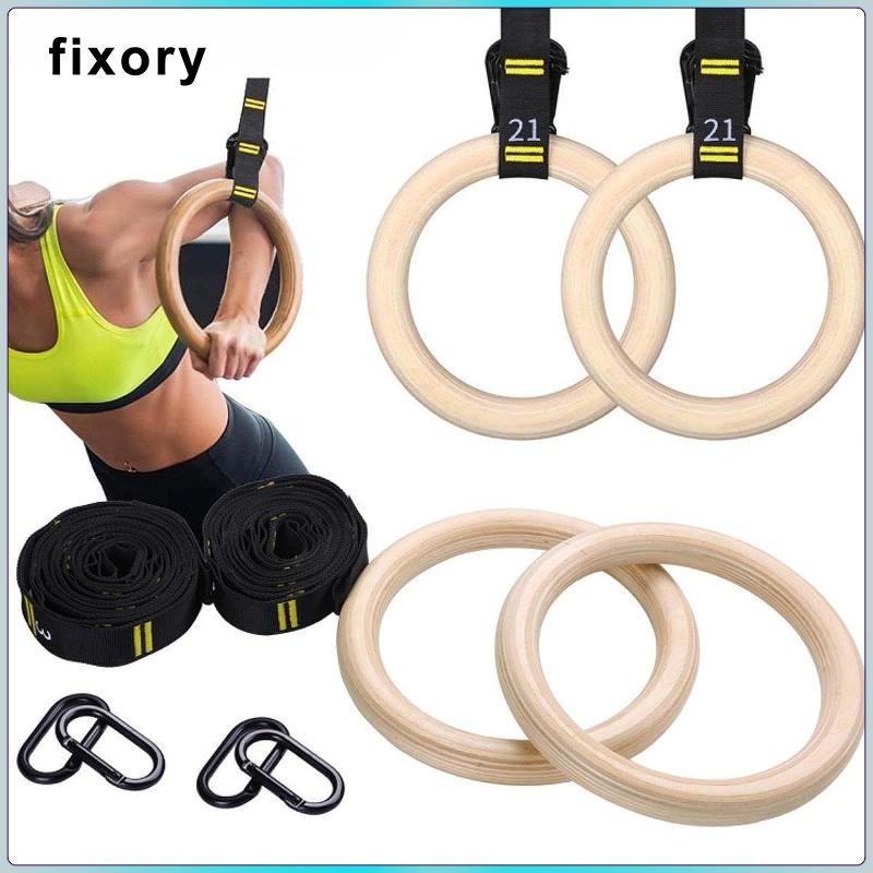 fixory 2x Gymnastics Rings Wood Xercise Rings for Park Exercise Full ...