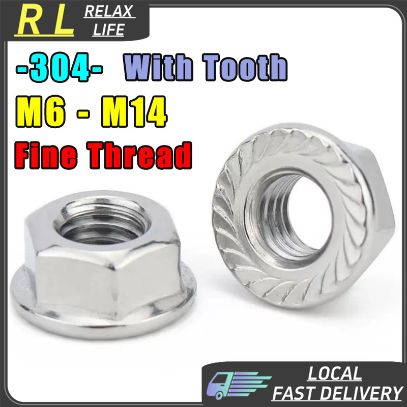 [RL] M6-M14 Fine Thread Flange Nut With Tooth 304 Stainless Steel Hex ...