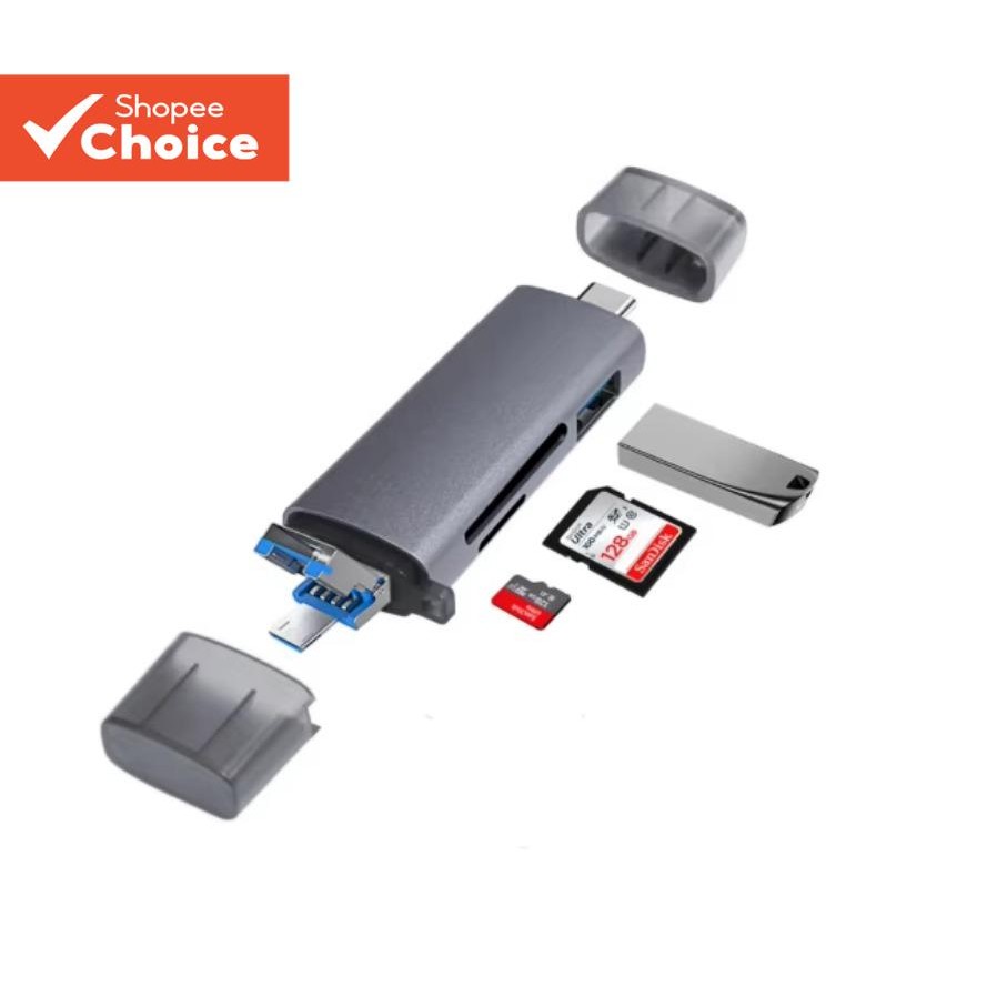 Aluminium 6 in 1 USB OTG Card Reader Universal Type C OTG TF/SD Card ...