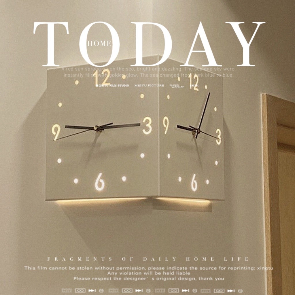 Ins style corner clock double-sided wall clock living room creative ...