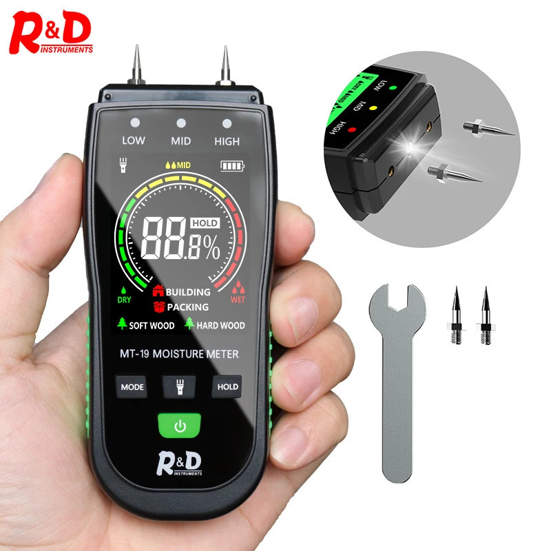 R&D MT19C Meter Kelembapan Kayu Penguji Air Dinding Meter Kelembapan ...