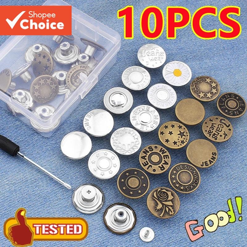 10PCS Jeans Button Replacement 17mm No-Sew Metal Button Repair Kit ...