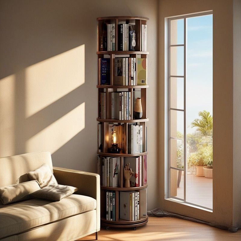 Bookcase Bookshelf Solid wood Rotating Movable Large capacity Round ...
