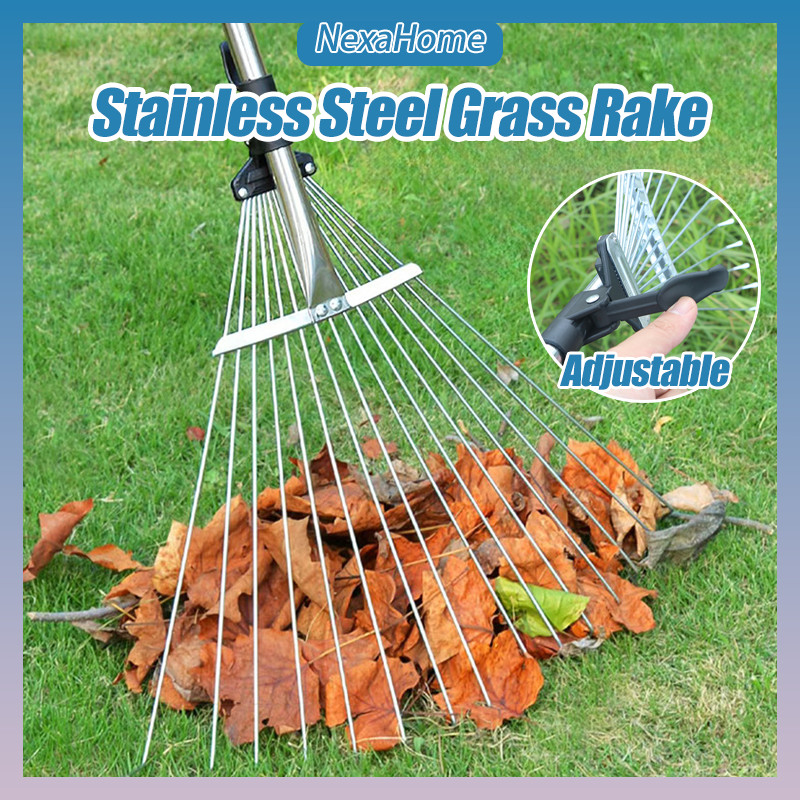 Stainless Steel Retractable Garden Rake Adjustable Lawn Grass Rake ...