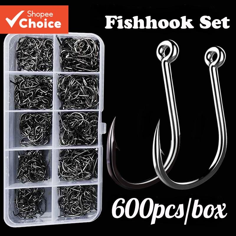 600 Pieces Fishing Hook Set Mixed Size High Carbon Steel Carp Lure ...