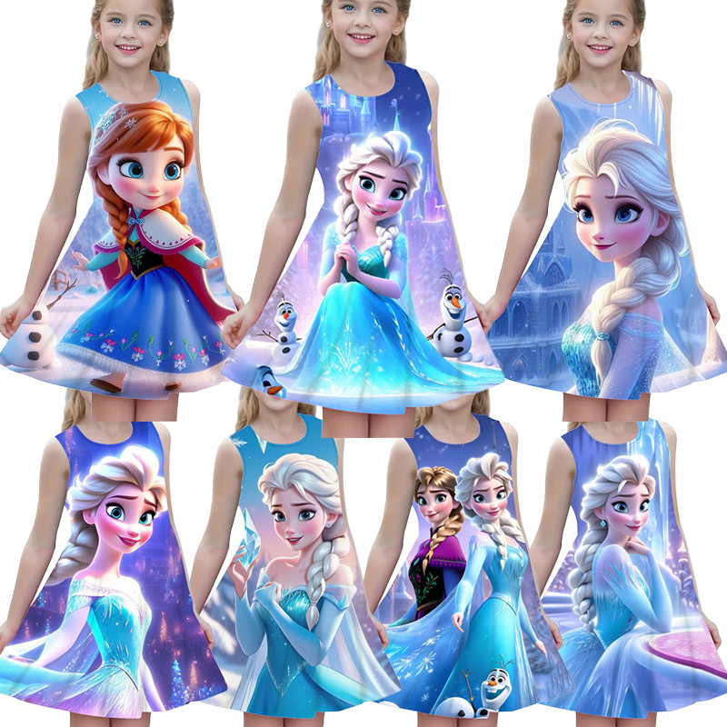 Frozen Dress Princess Group Elsa Pattern Character Print Sleeveless ...