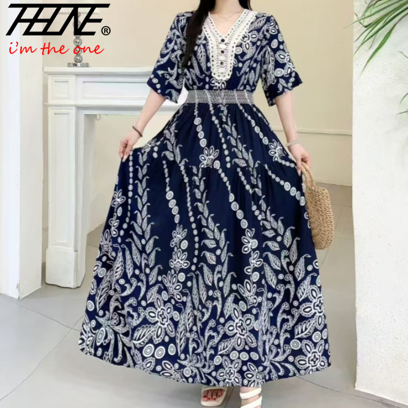 THHONE Summer Indian Dress Women Clothes Guan Boho Bohemian Long Vintage  Korean Style Fashion Beach Vacation Hawaii Casual O Neck Lace Floral Robe  Print Dresses | Shopee Malaysia